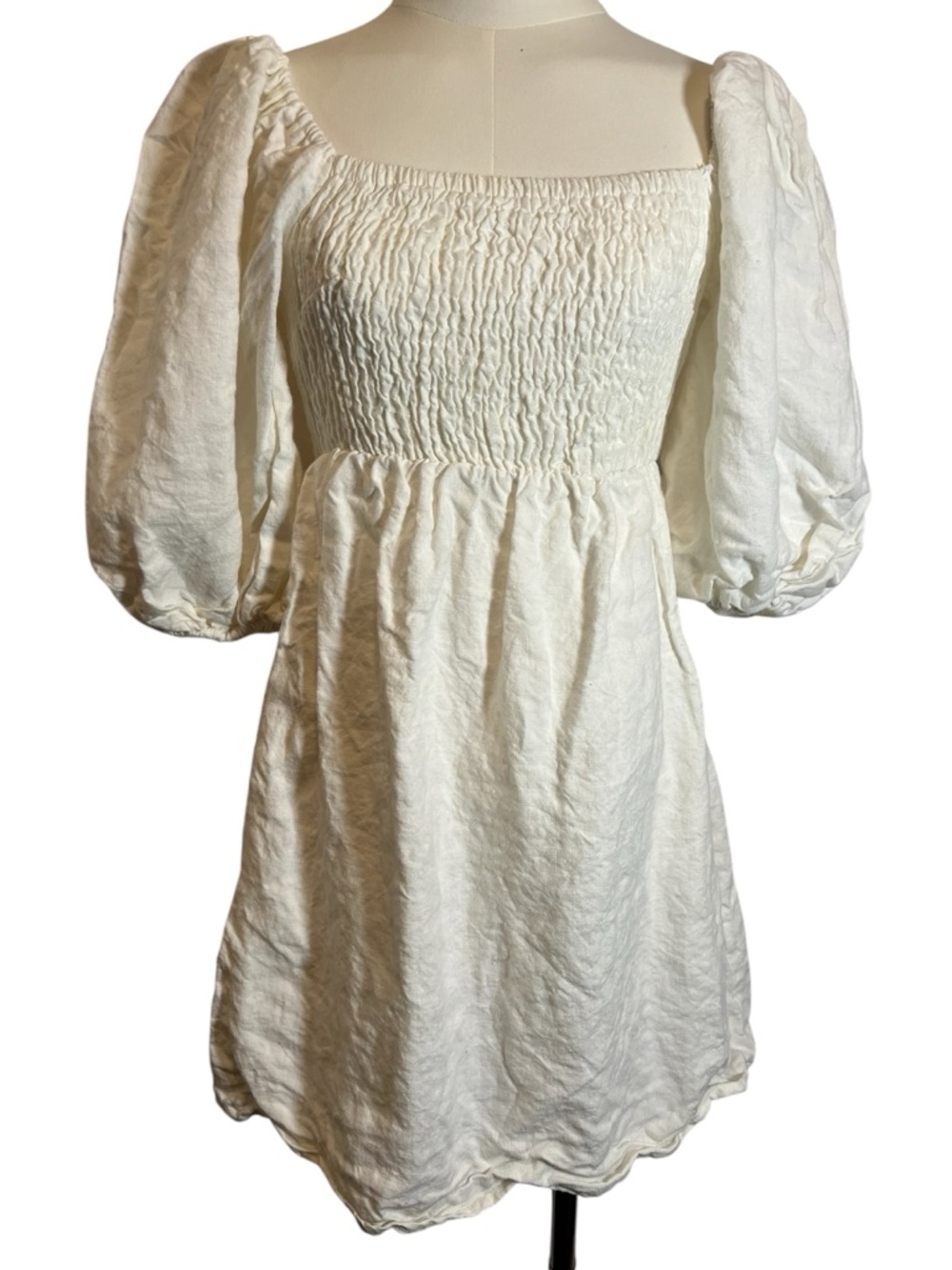 Tuckernuck White Annie Smocked Mini Dress Size Small 100% Linen